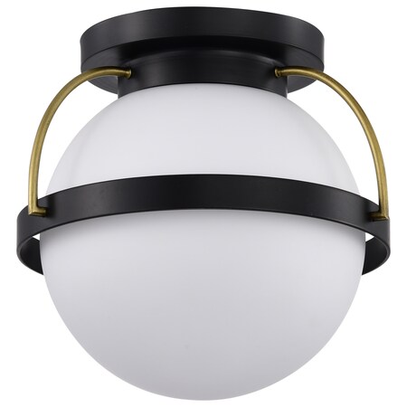 Nuvo Lakeshore 1-Light Small Flush Matte Black & Natural Brass White Opal Glass 60/7770